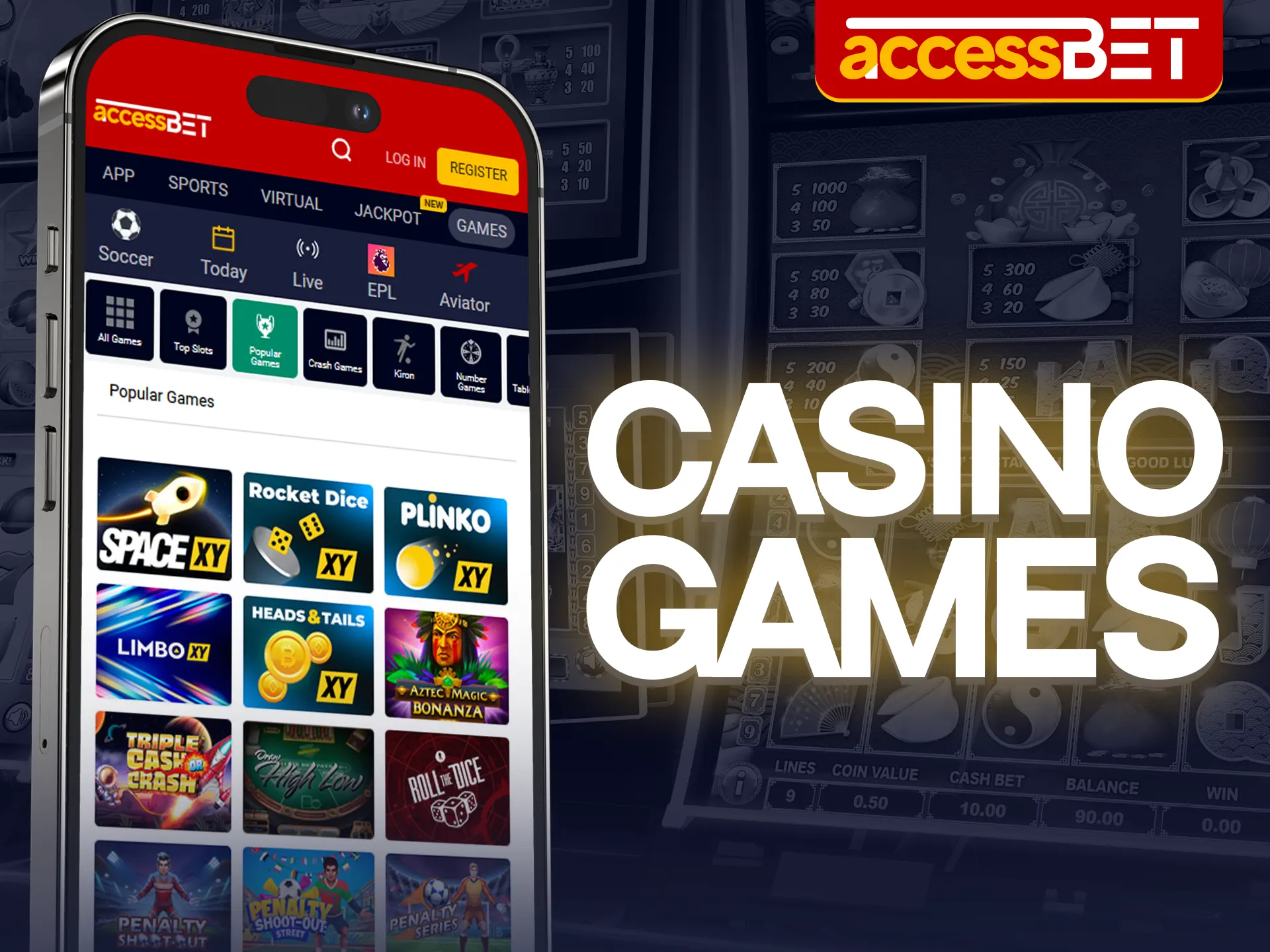 Play online casino games in the Accessbet app.