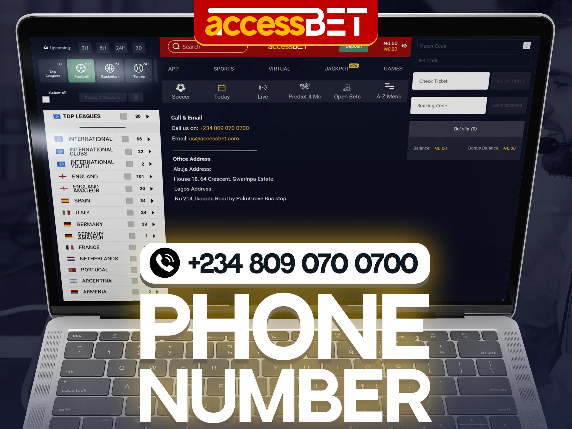 For immediate assistance, users can contact the AccessBet support team at the phone number provided.