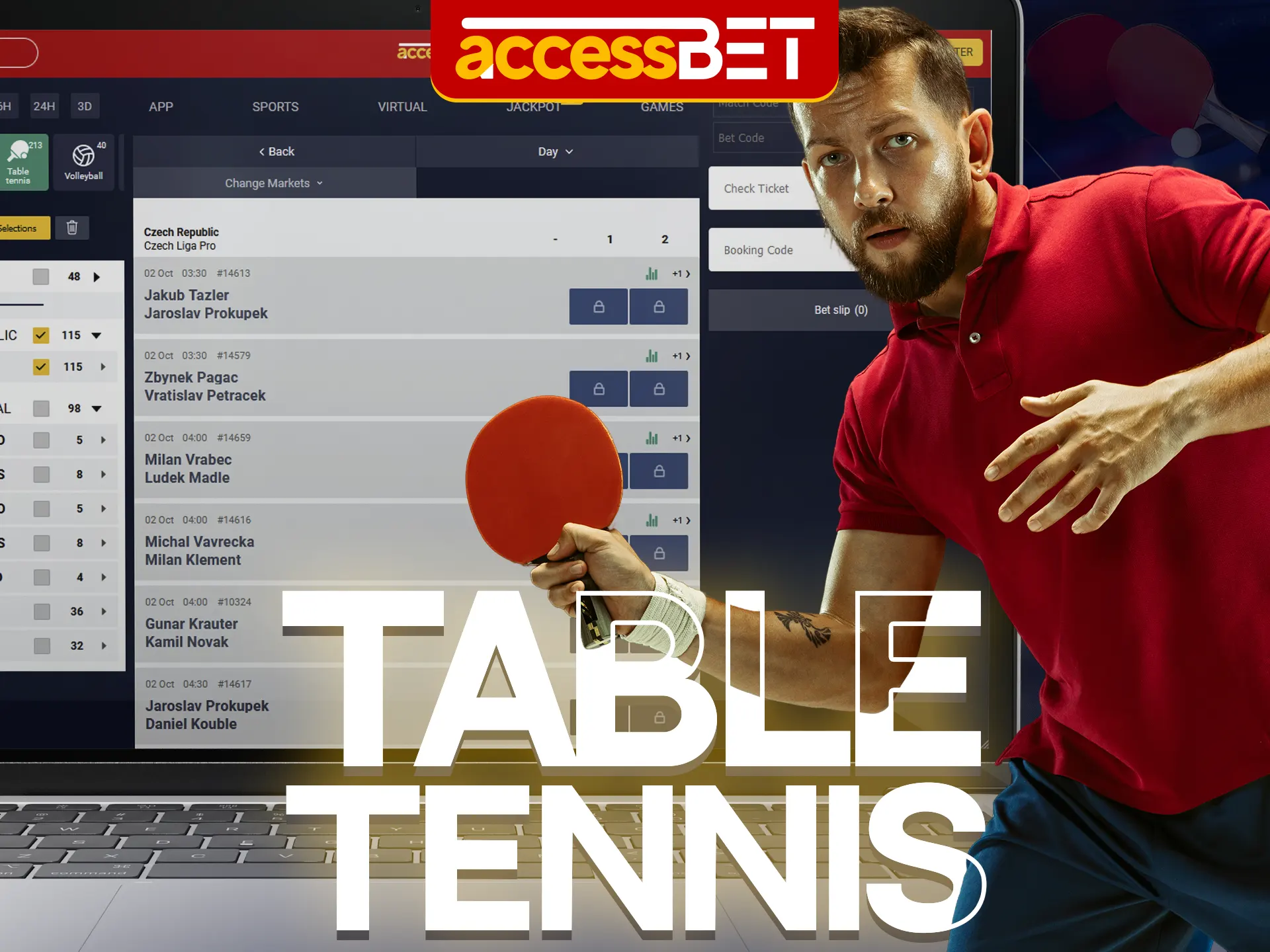 Use Accessbet for table tennis betting.