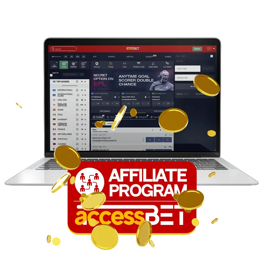 AccessBet's affiliate program offers players the opportunity to earn money from promotion through social networks.