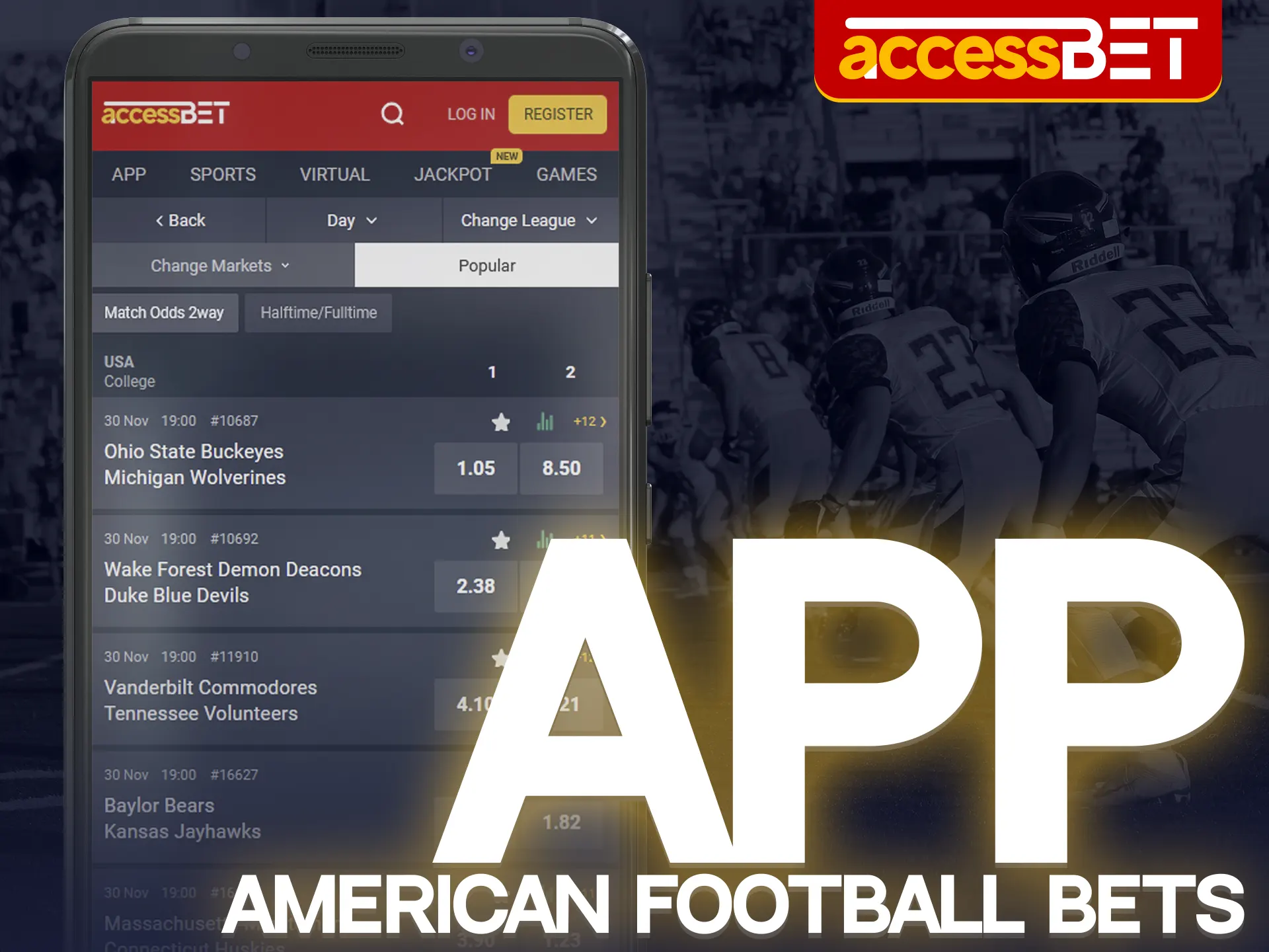 Bet on american football on the go in the Accessbet app.