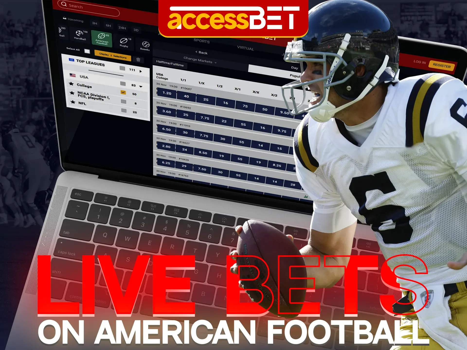 American football match broadcasts are available on Accessbet.