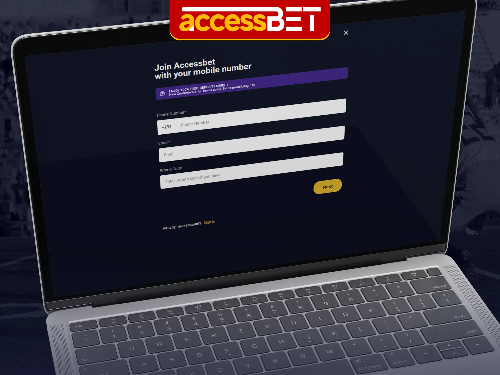 You need to enter your phone number and email to sign up for Accessbet.