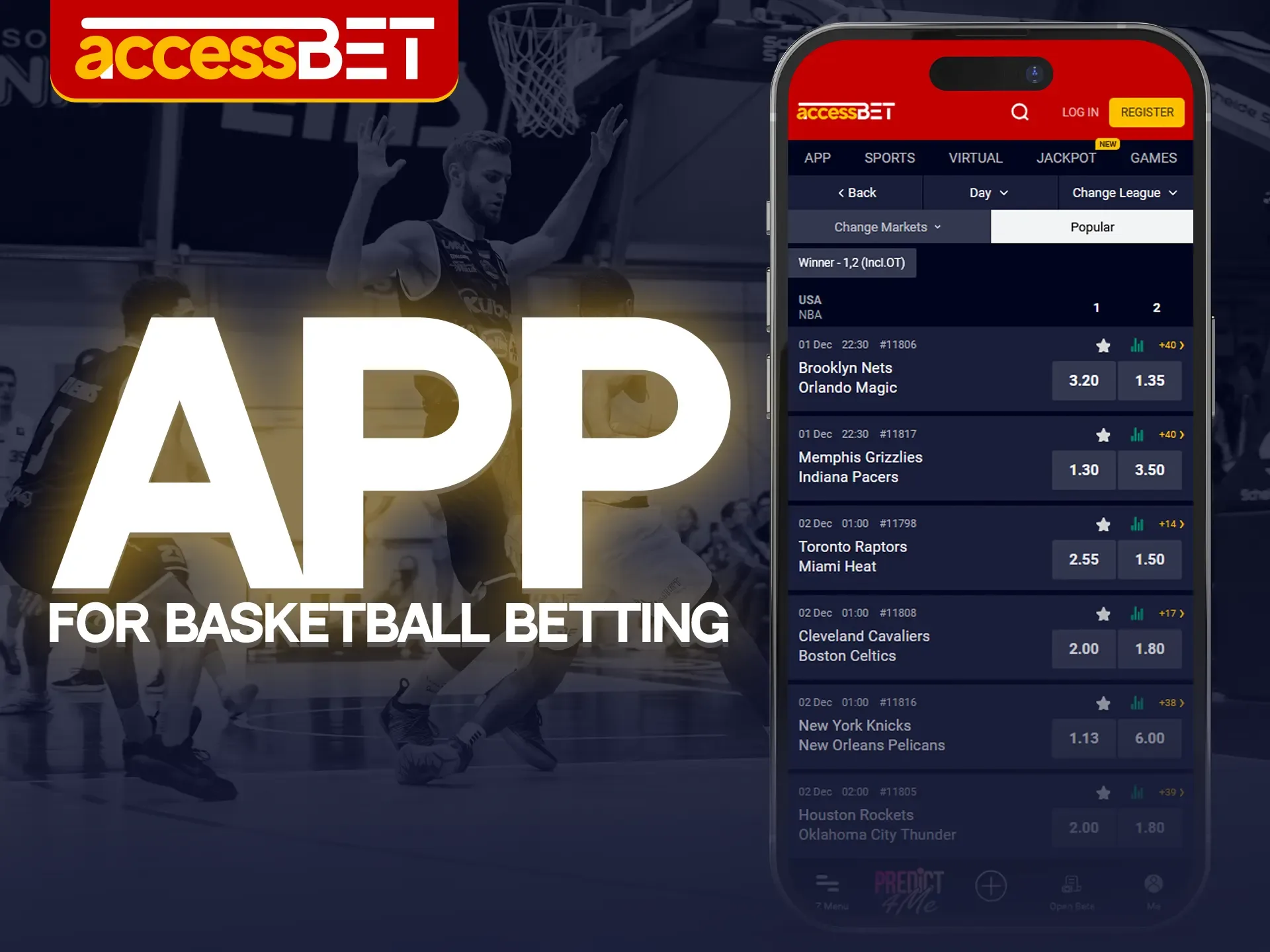 Experience the convenience of betting on basketball in the Accessbet app.