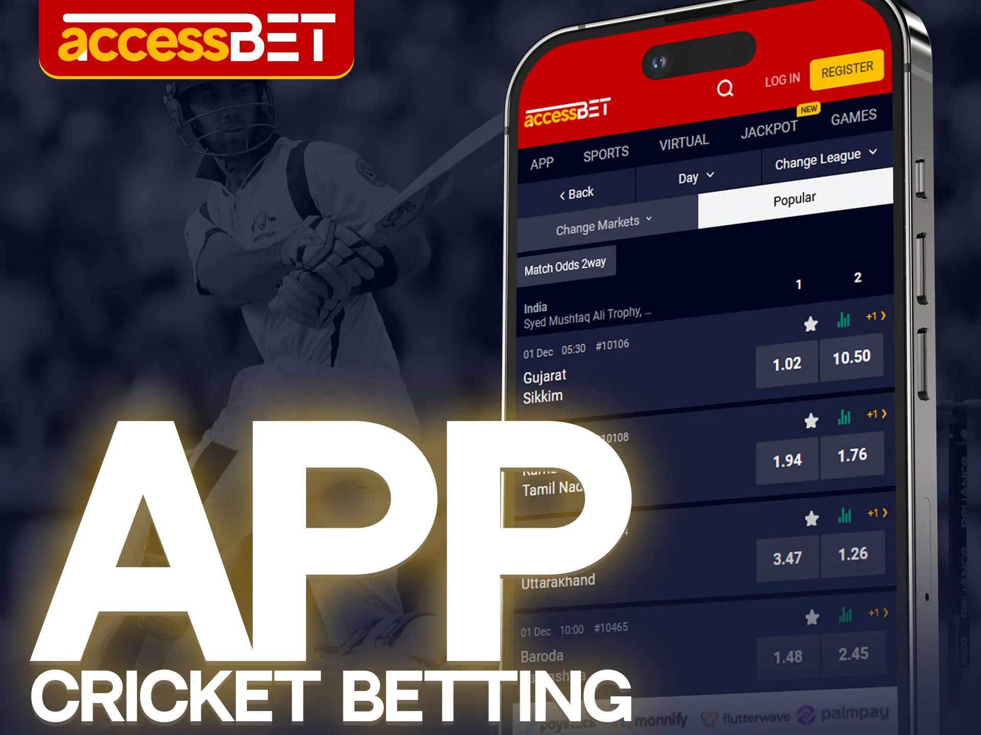 Predict the result of a cricket match in the Accessbet app.