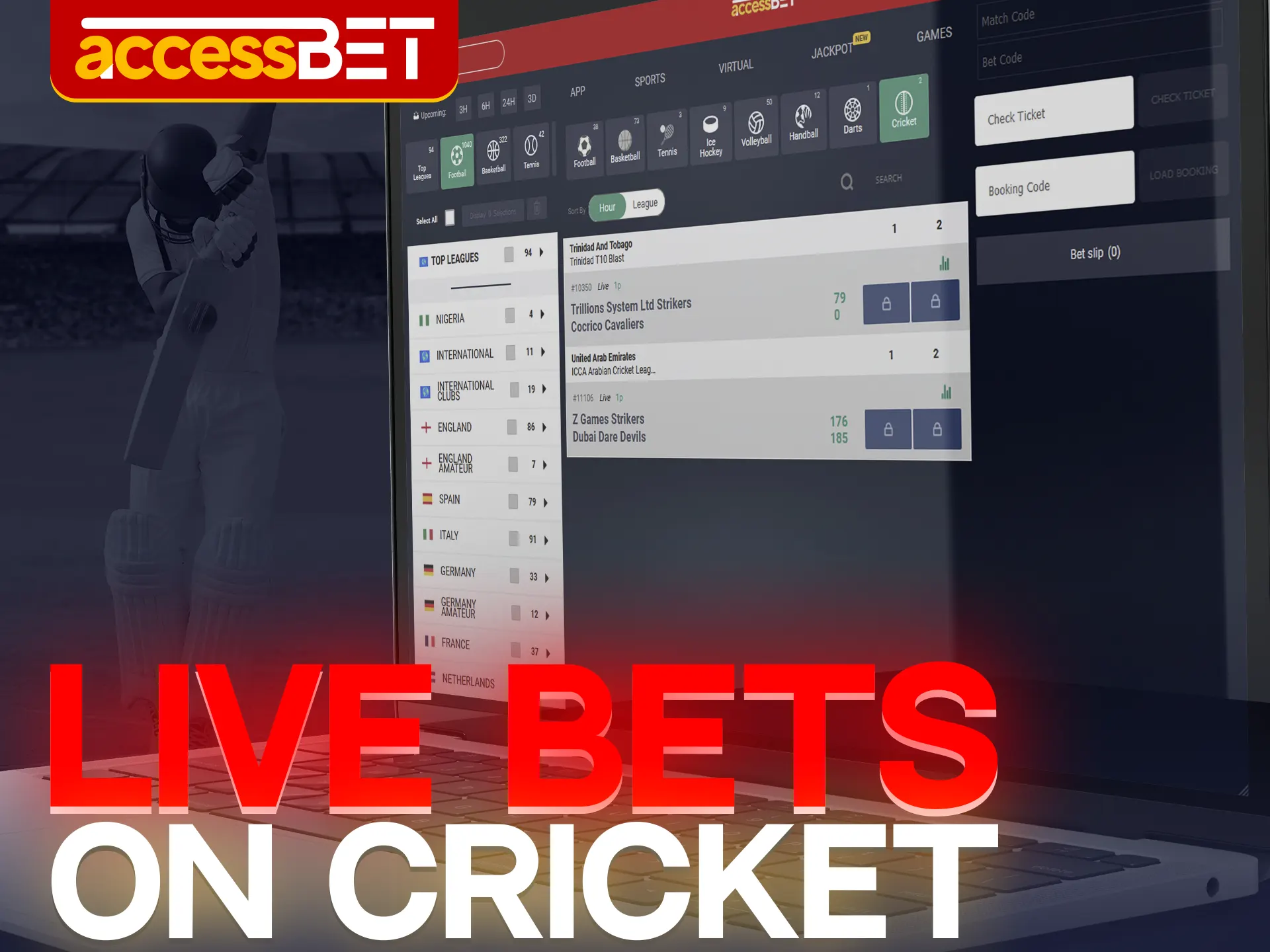 Keep up to date with how the cricket matchs is going thanks to online streams at Accessbet.