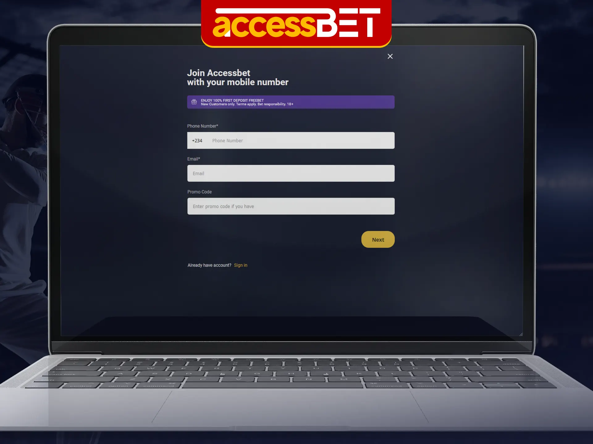 Provide your details to the Accessbet platform to create an account.