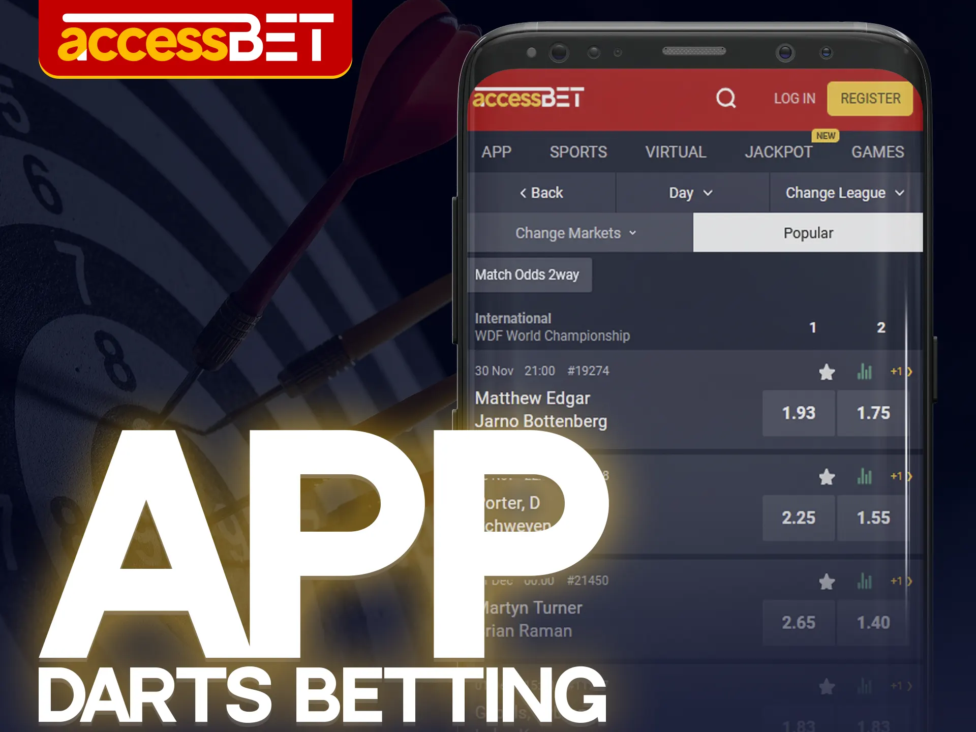 Feel the excitement of every throw when betting on darts in the Accessbet app.