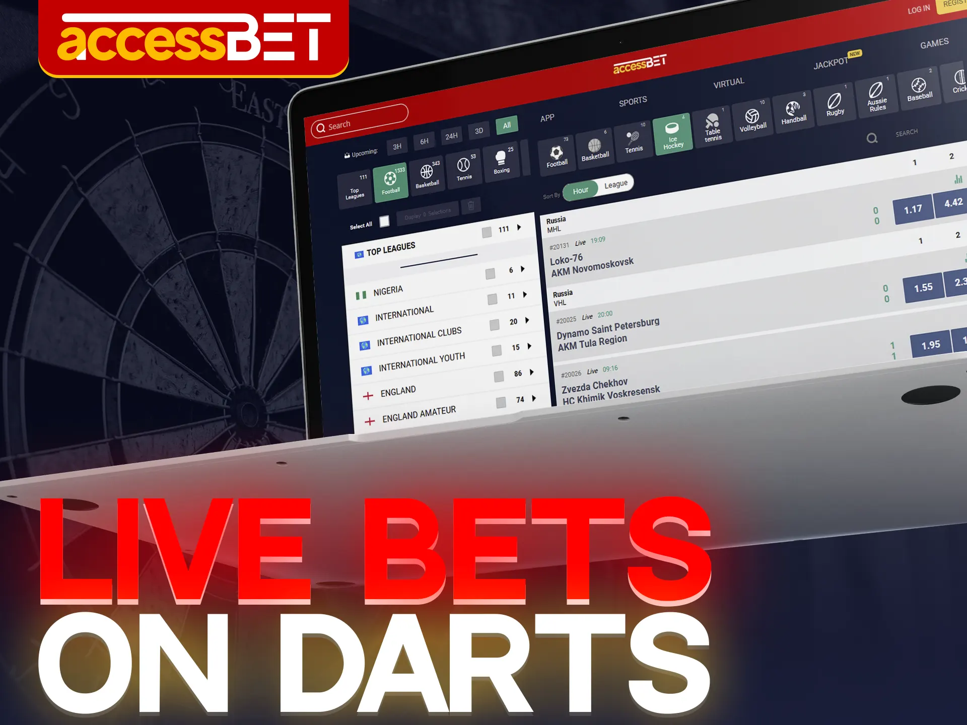 Bet on your favorite darts players in real time at Accessbet.