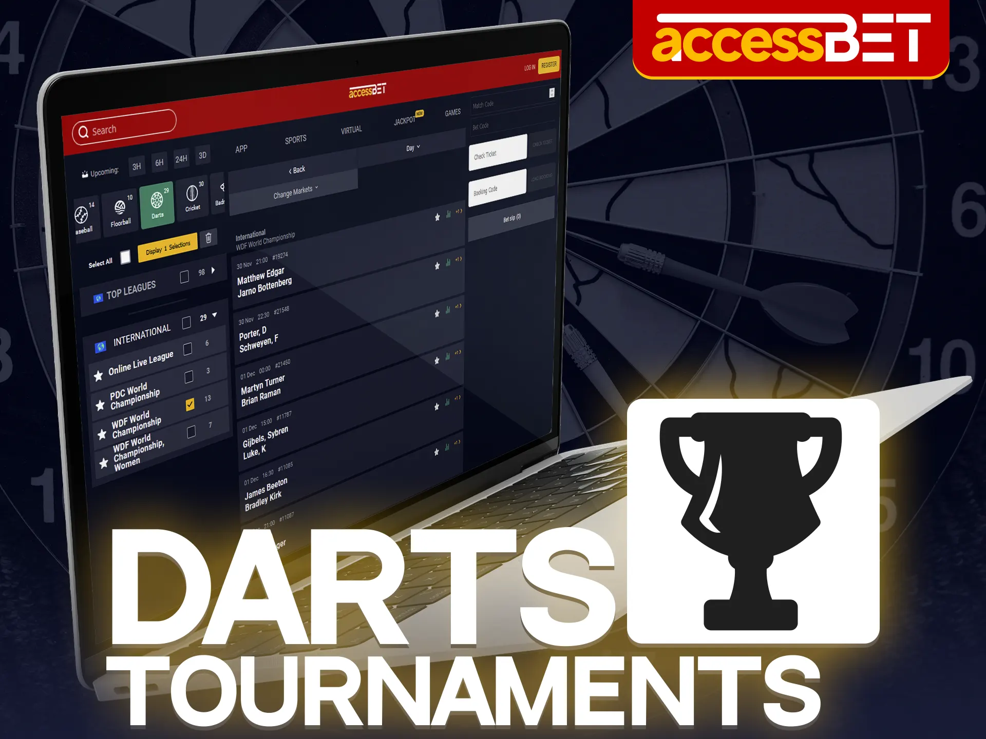 Try your luck by betting on popular darts tournaments at Accessbet.