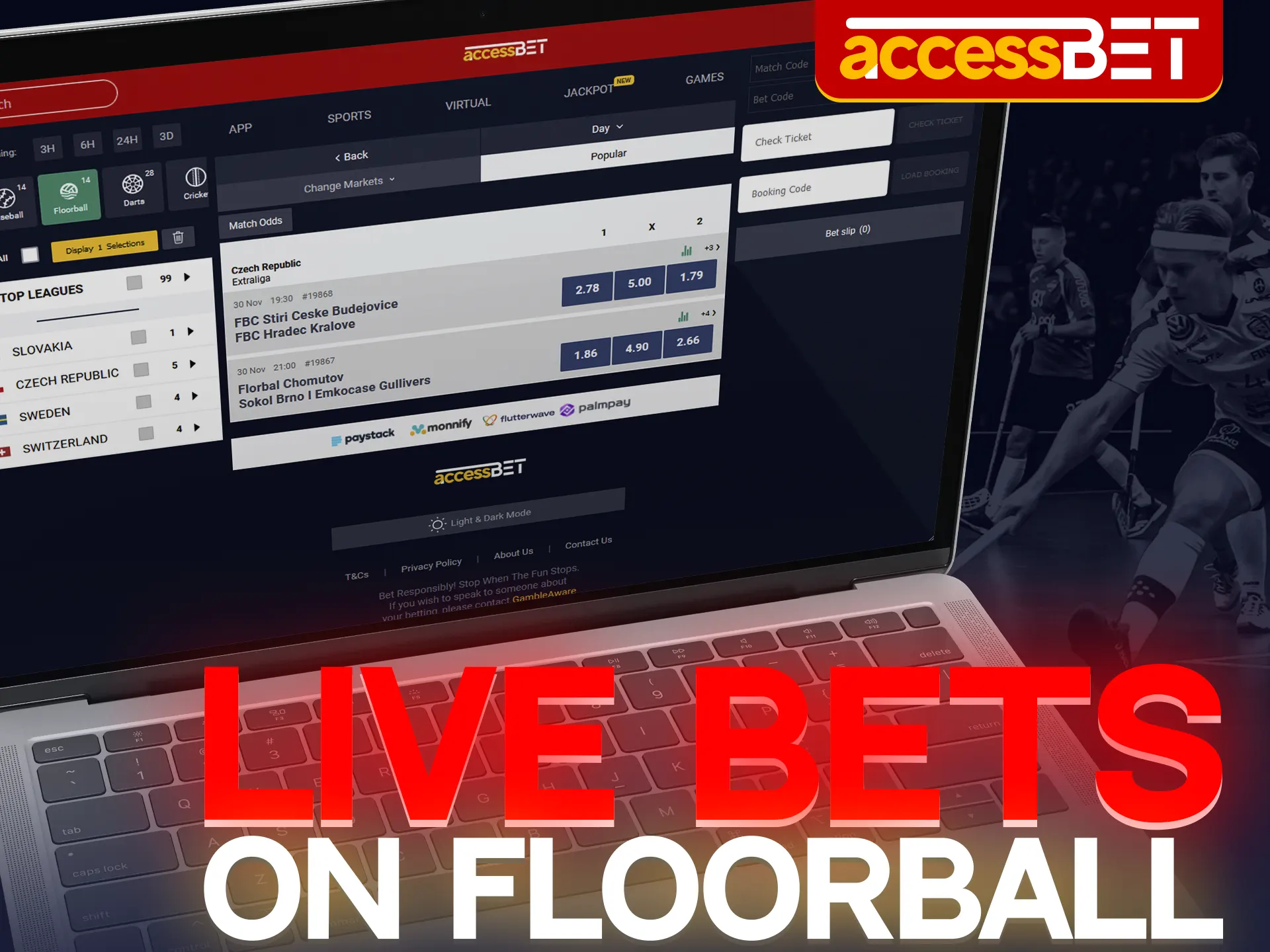 A live floorball betting feature is available at Accessbet.