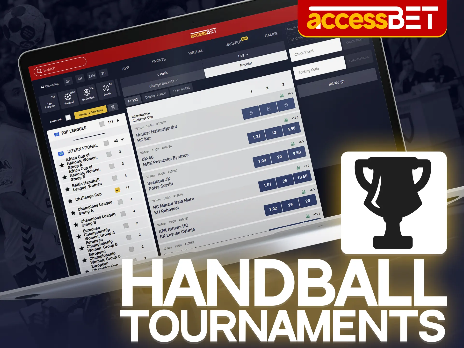 Find out which popular handball tournaments you can find at Accessbet.