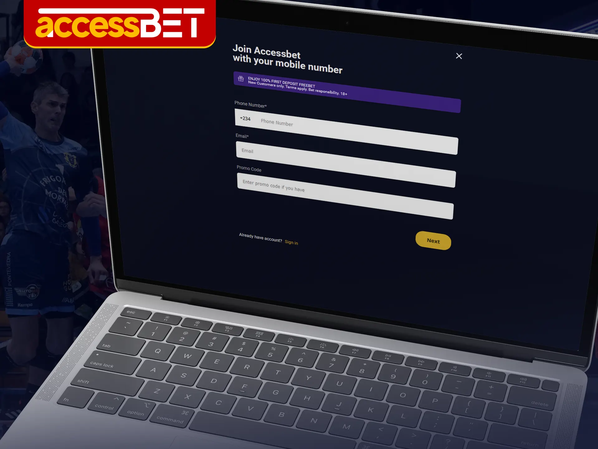 Go through the registration process at Accessbet.