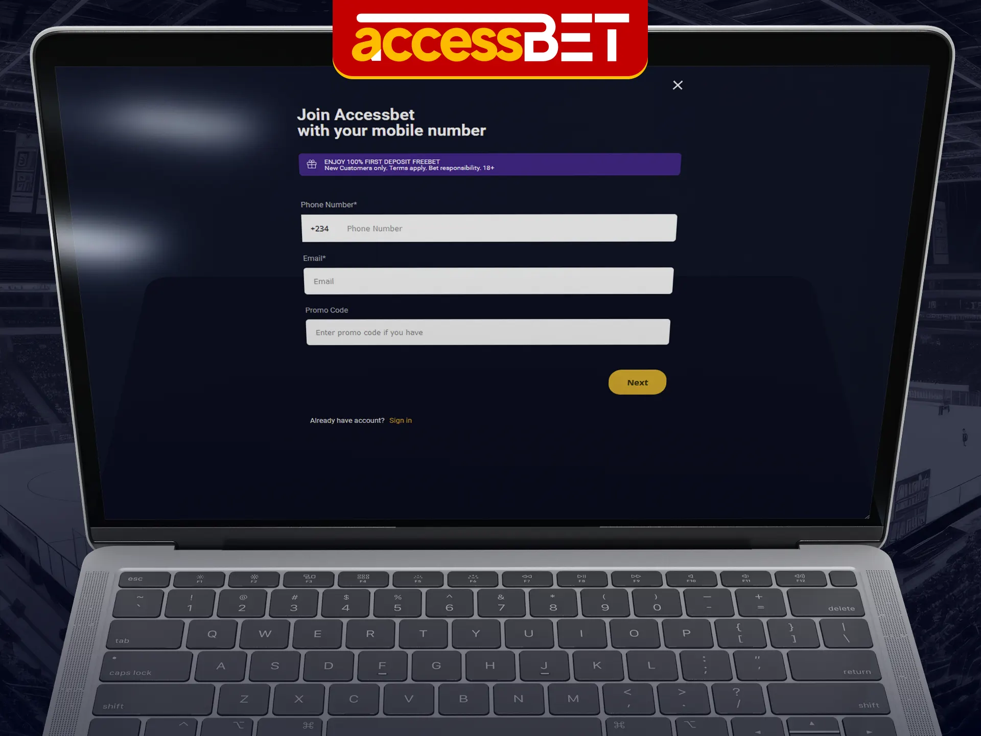 To register on Accessbet you need to fill out a form.