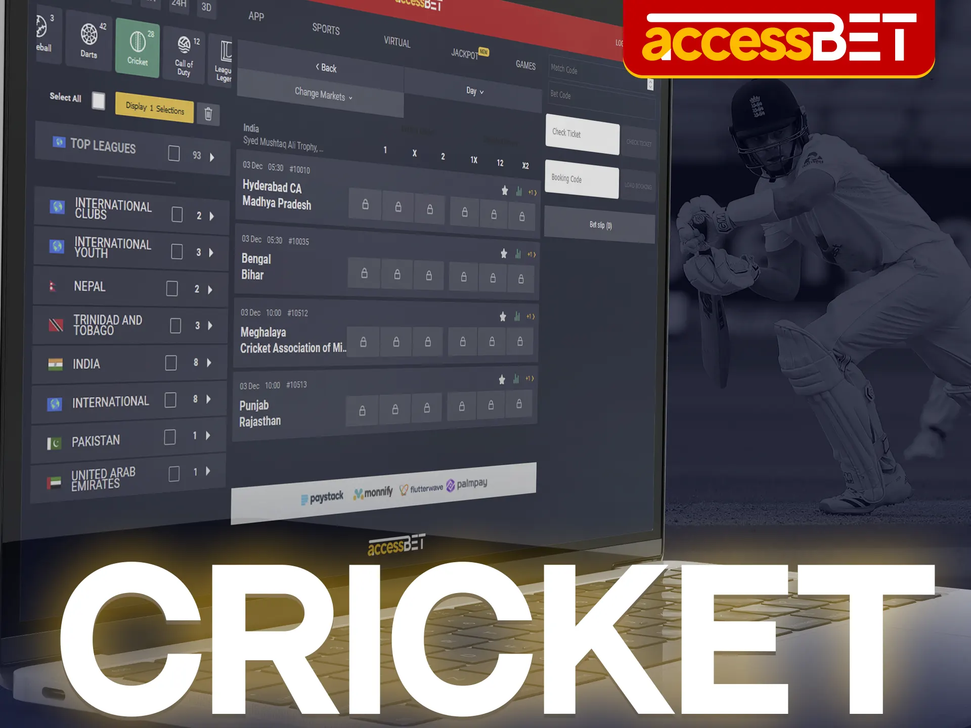 Cricket betting at Accessbet will definitely appeal to you.