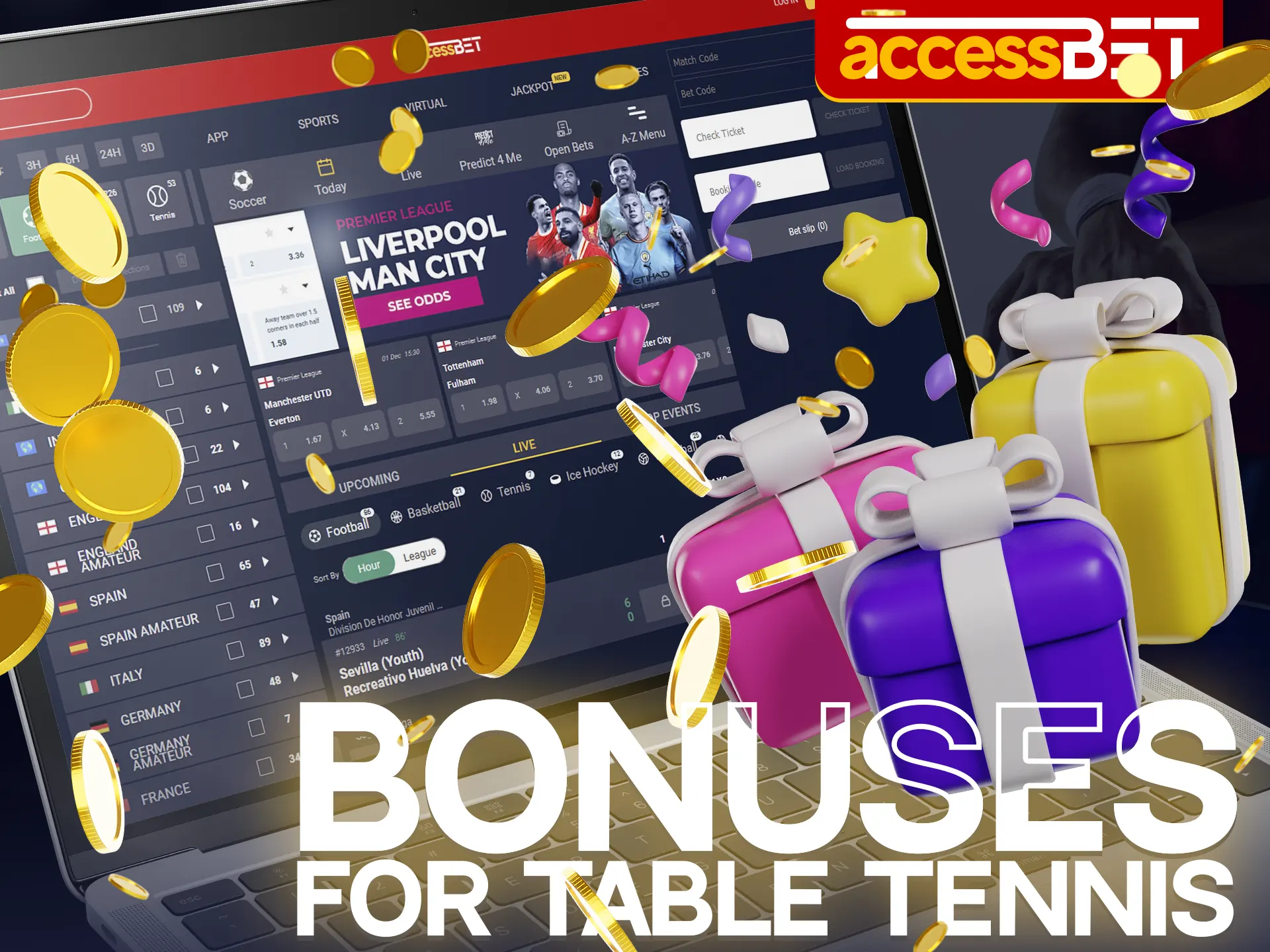 You will definitely love the Accessbet bonus for table tennis betting.