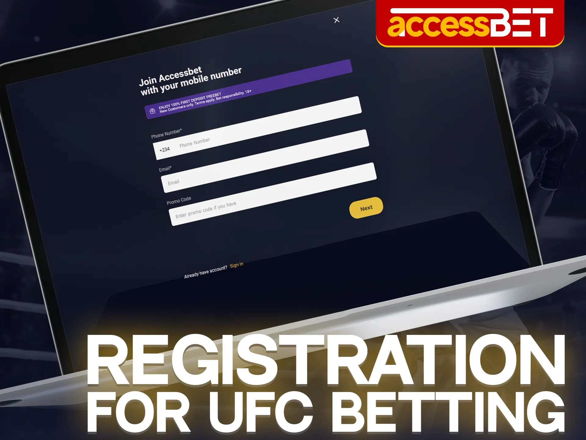 If you don't have an account yet, open the form and go through the registration process at Accessbet.