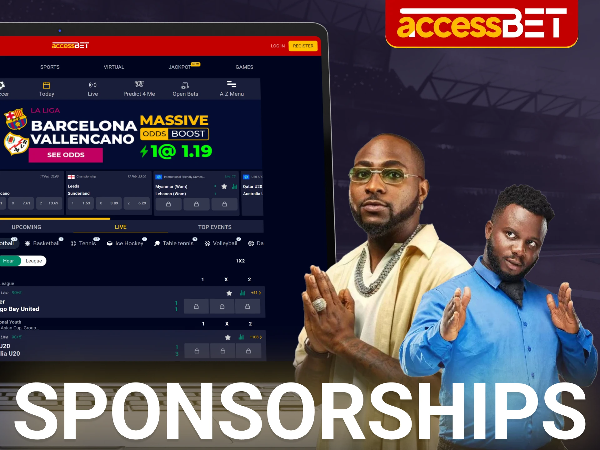 Nigerian comedian Mr Funny and music icon Davido have been sponsored by AccessBet.