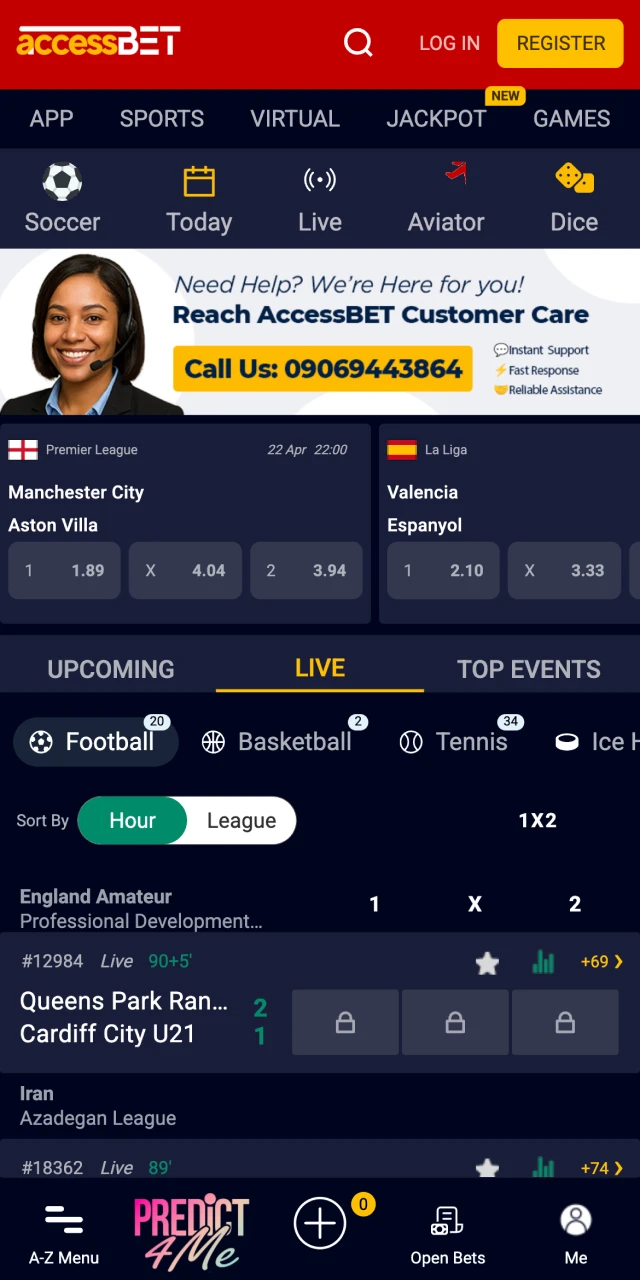 Click on the register button at AccessBet main page.