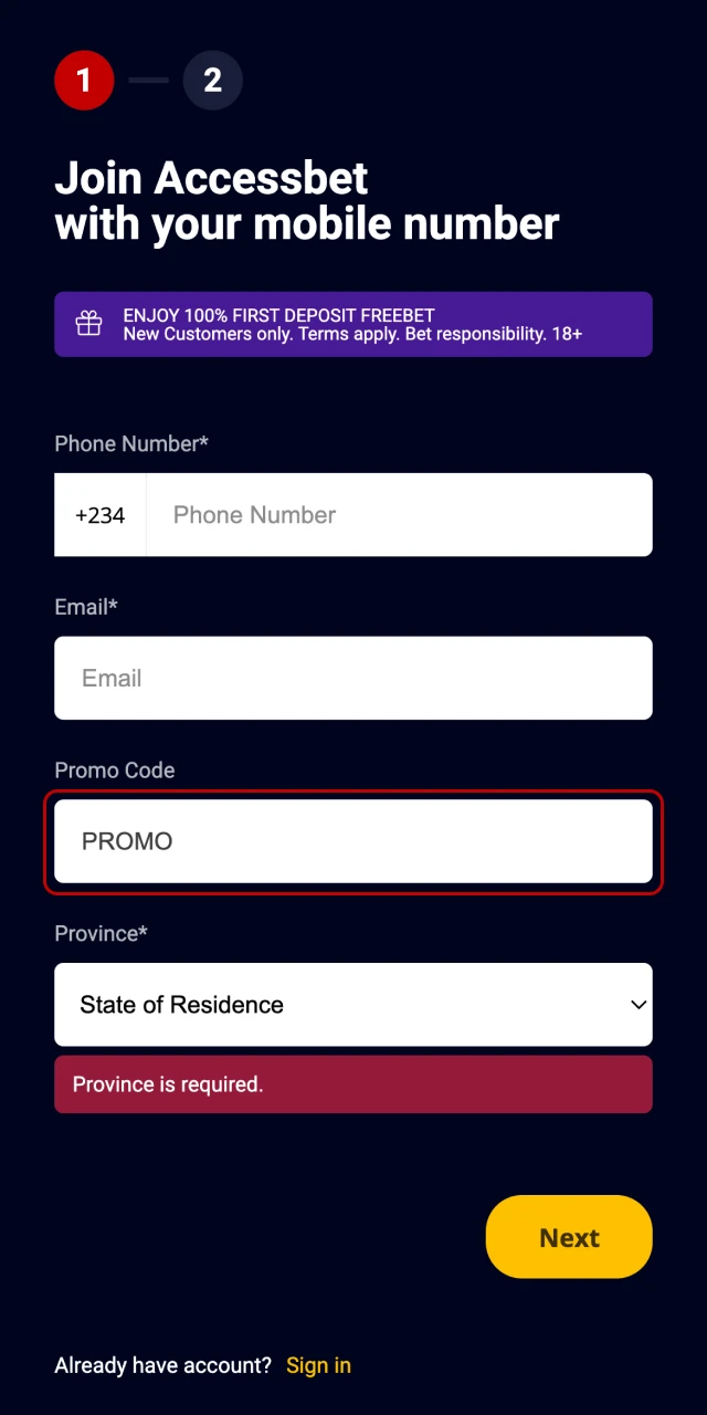 You can apply an AccessBet promo code.