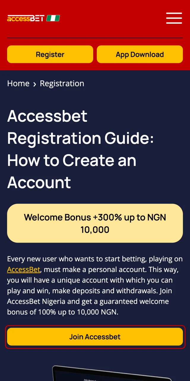 Use our link to go to AccessBet official website.