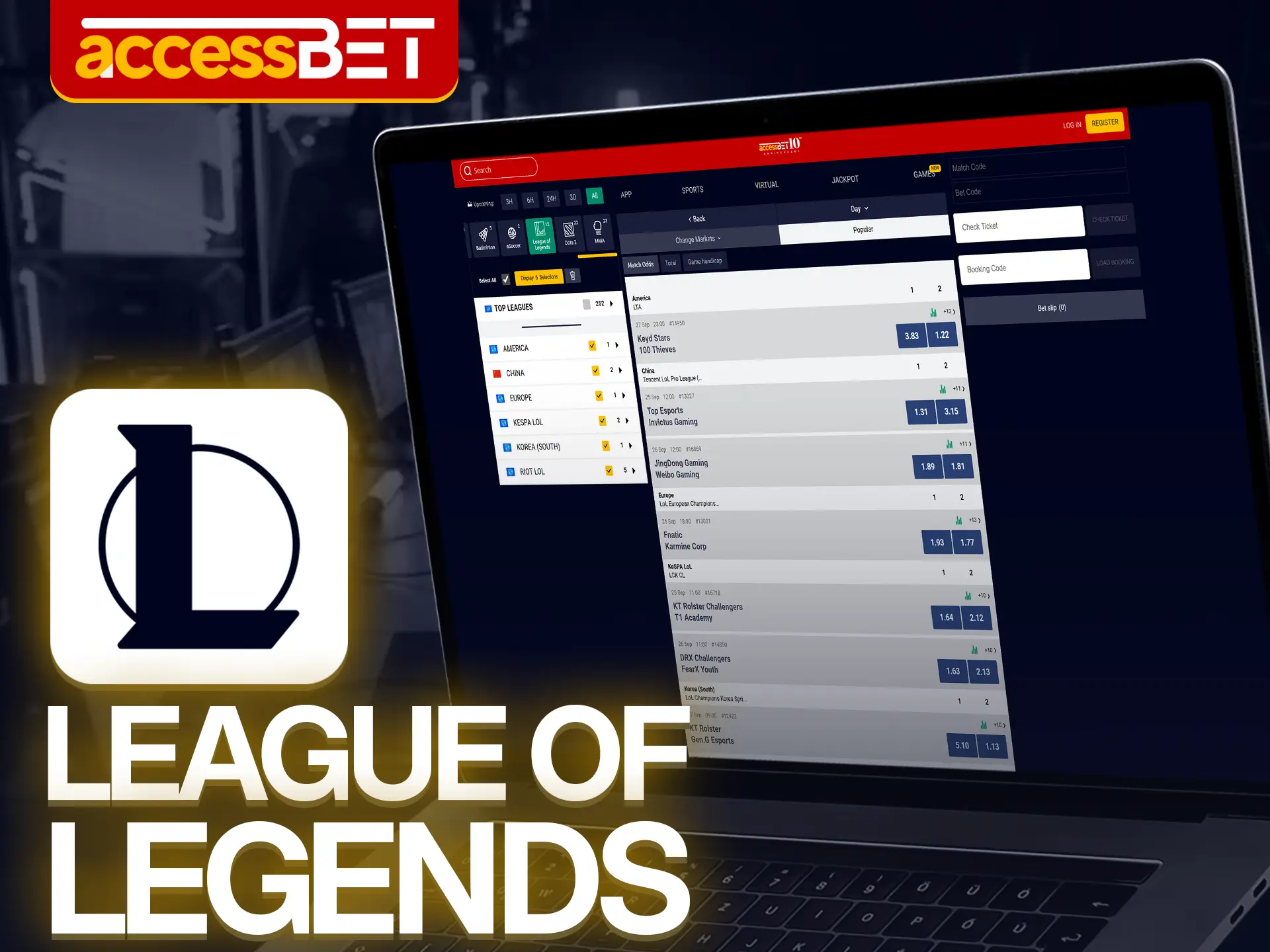 All major League of Legends events are available for betting on Accessbet.