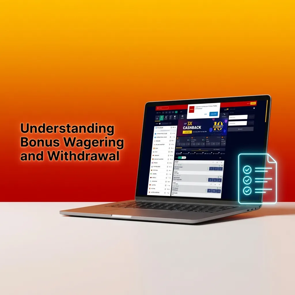 Diagram showing bonus funds separate from main balance with wagering requirements and withdrawal process steps