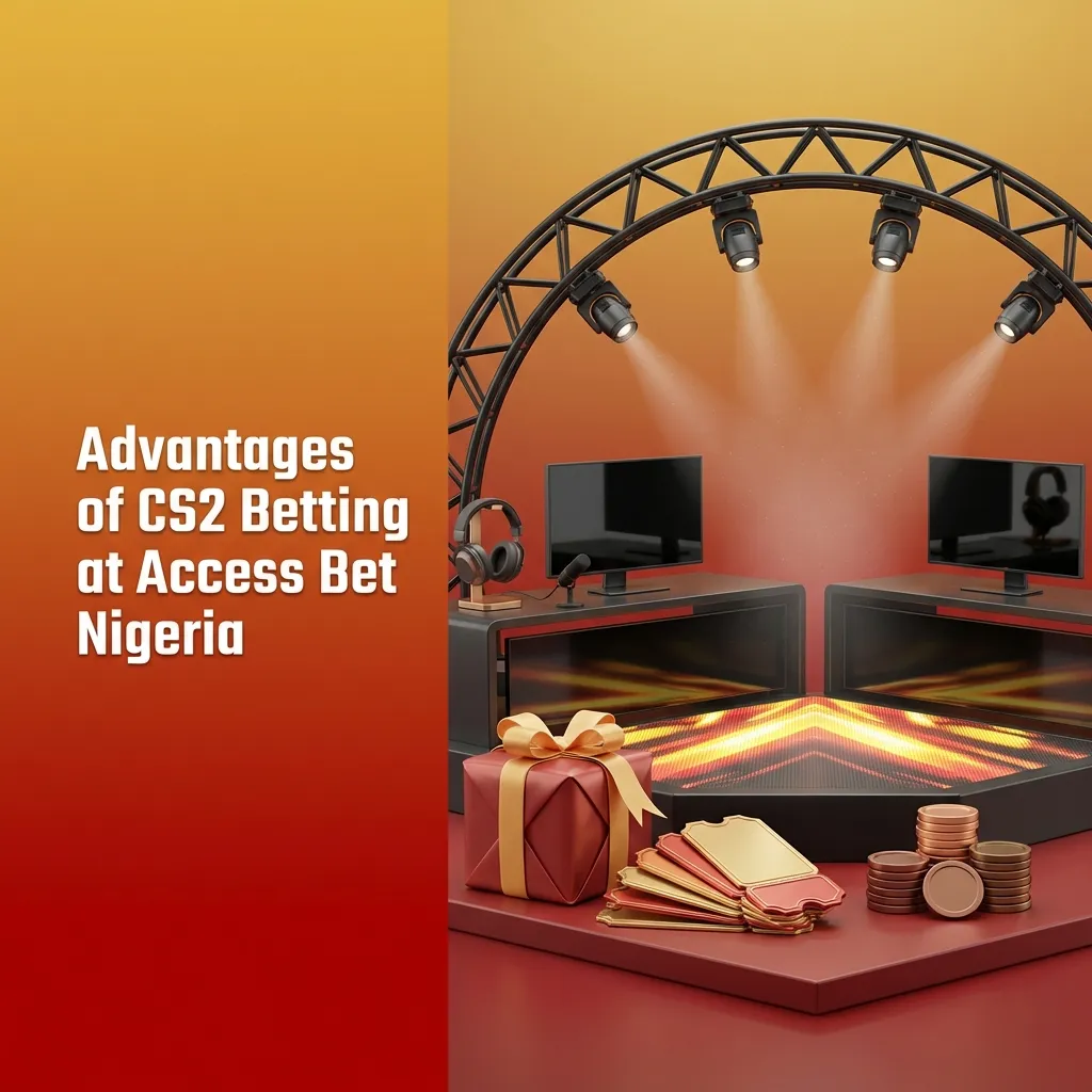 Access Bet Nigeria CS2 betting platform showing welcome bonus, payment methods, and mobile app features for gamers